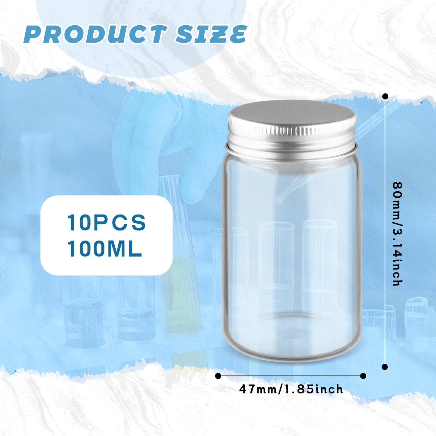DynnnDy 10Pcs 100ml/3.4oz Mini Clear Mason Jars Empty Glass Bottles with Aluminum Lids Round Containers for Cosmetics,Food Storage,Travel & Crafts