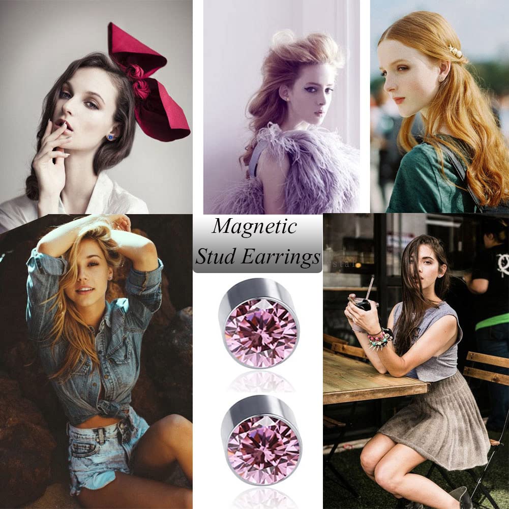 Spiritlele 12 Pairs Magnetic Earrings Set Crystal Clip on Non Piercing Fake Stud Earrings