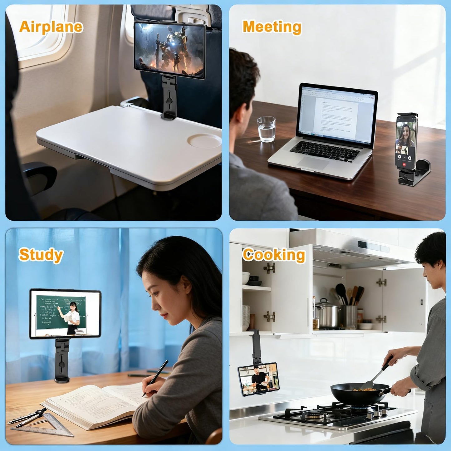 URTRY Airplane Tablet Holder Mount, 360 Degree Rotating Hands-Free Travel Stand, Universal Adjustable Clamp for Flying, Compatible with iPad/Galaxy Tab (Only Fits 7-12" Tablets)
