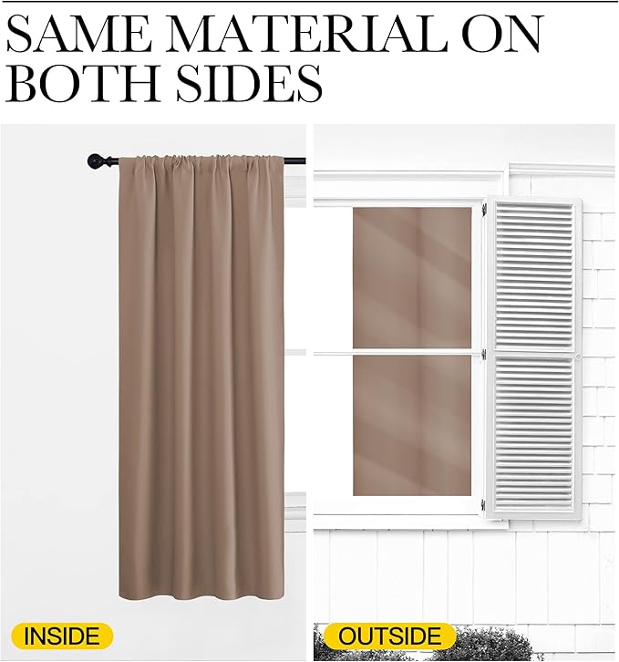 NICETOWN Kitchen Window Blackout Curtains - Window Treatment Thermal Insulated Rod Pocket Small Blackout Draperies/Drapes for Bedroom/Kitchen (Cappuccino, Set of 2, 34 inches Wide by 54 inches Long)