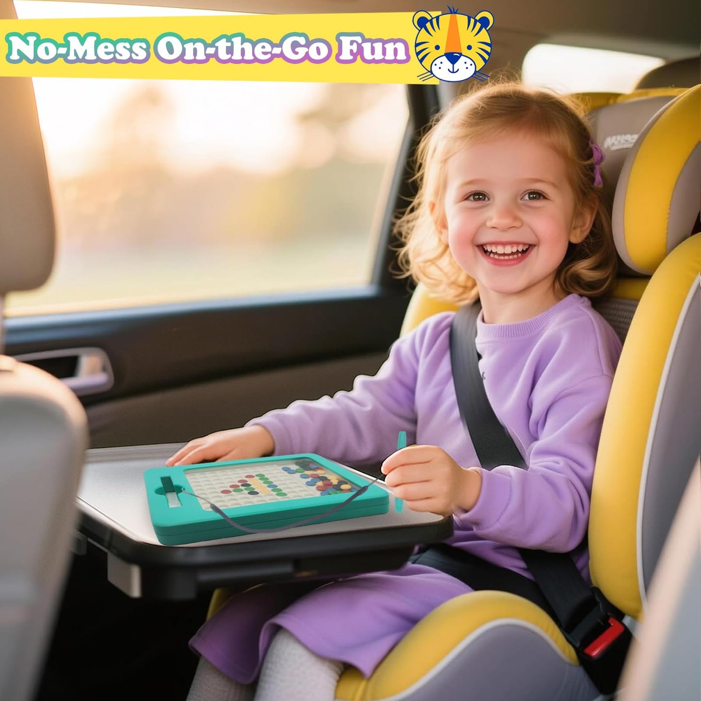Svance 2-in-1 Double-Sided Magnetic Drawing Board for Kids & Toddlers Magnet Doodle Board with Beads, Magnetic Dot Art Toys, Road Trip Car Activities for Kids