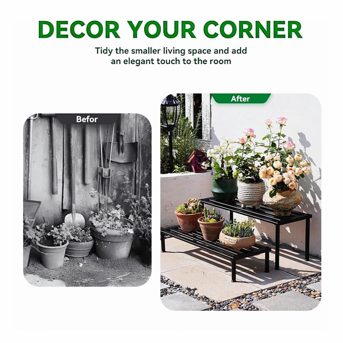 MultirackX Metal Plant Stand, Rust-proof Aluminum Display Rack, Plants Display Stands Decoration Racks for Living Room Garden Balcony Patio (Black, 31.5Inch Low)