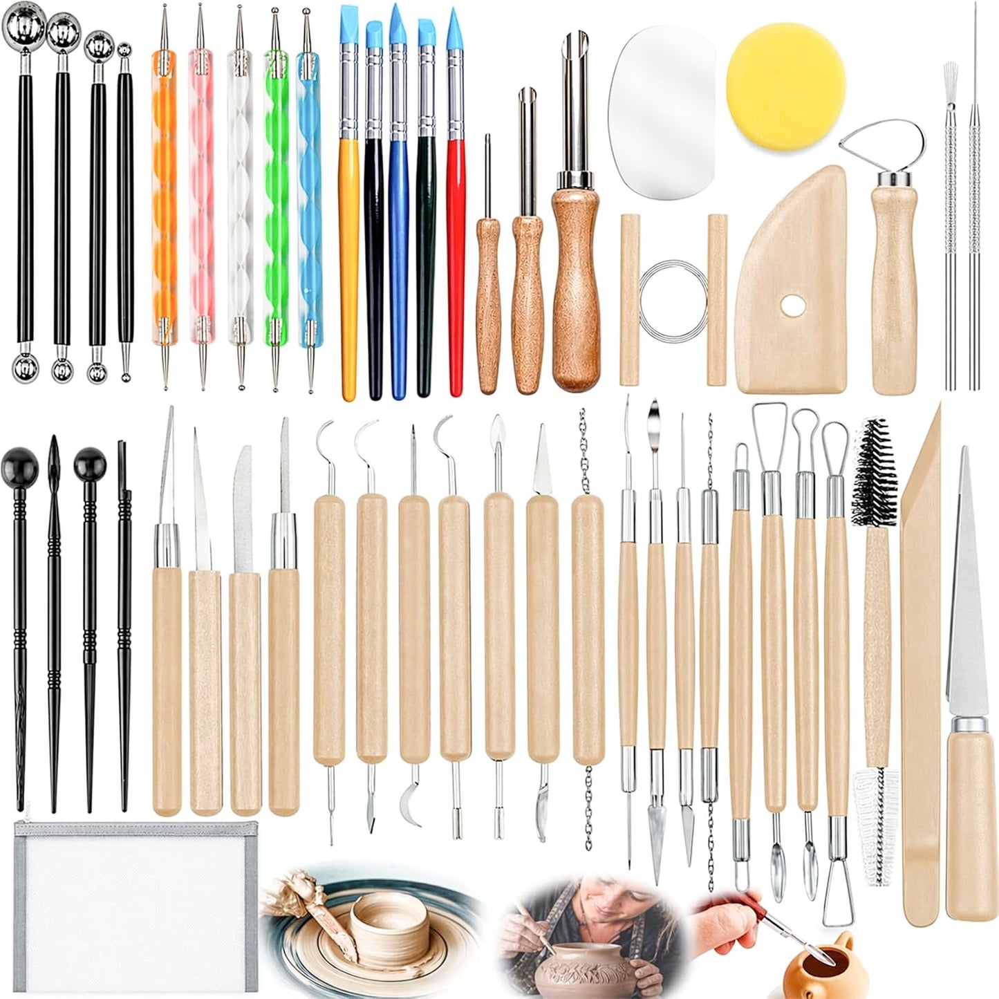 OMTRS Clay Sculpting Tools Kit, Pottery Clay Tools for Adult, Beginners and Artists, Pottery Carving Kit for Pottery, Dotting, Molding, Shaping (Natural)