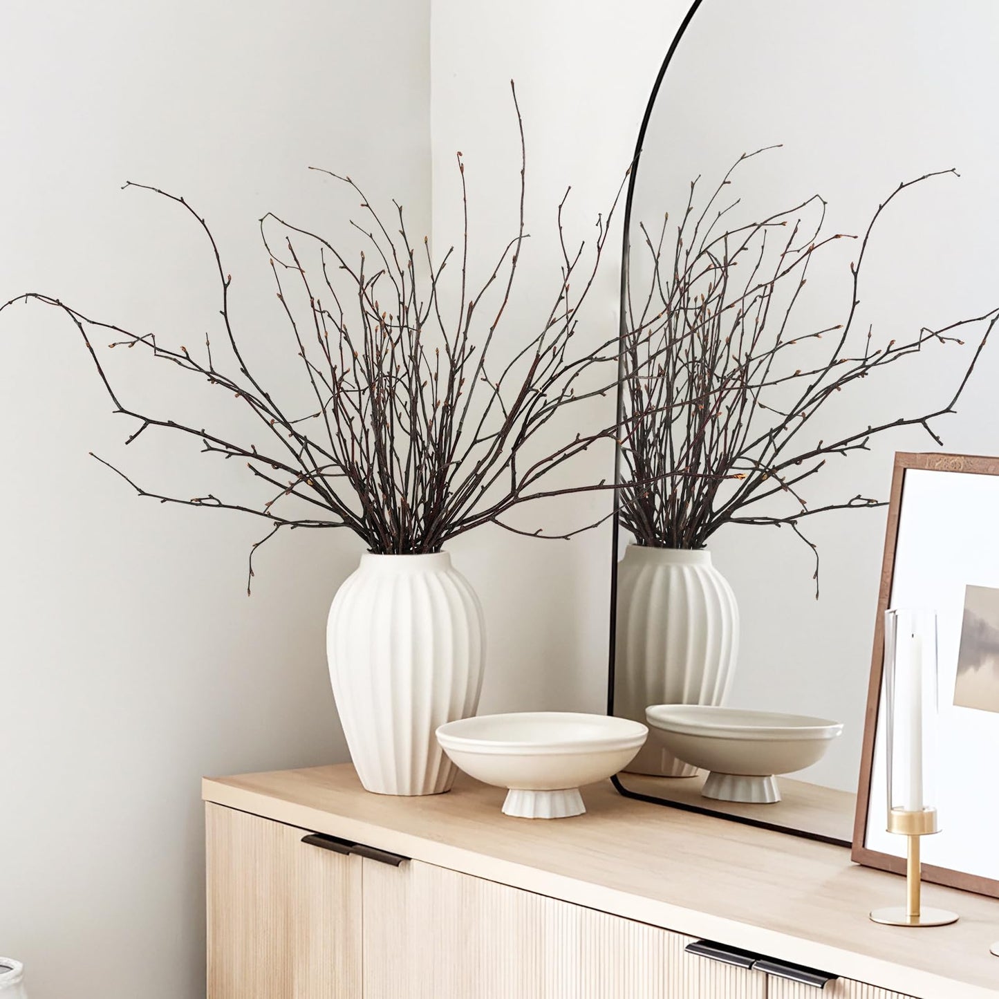 Ruidazon 200 Pcs Real Dried Birch Branches, 17 Inch Natural Birch Twigs Tall Birch Tree Sticks for Decorative Vases, Crafts, DIY Floral Arrangements Wreath Wedding Centerpiece Home Decor