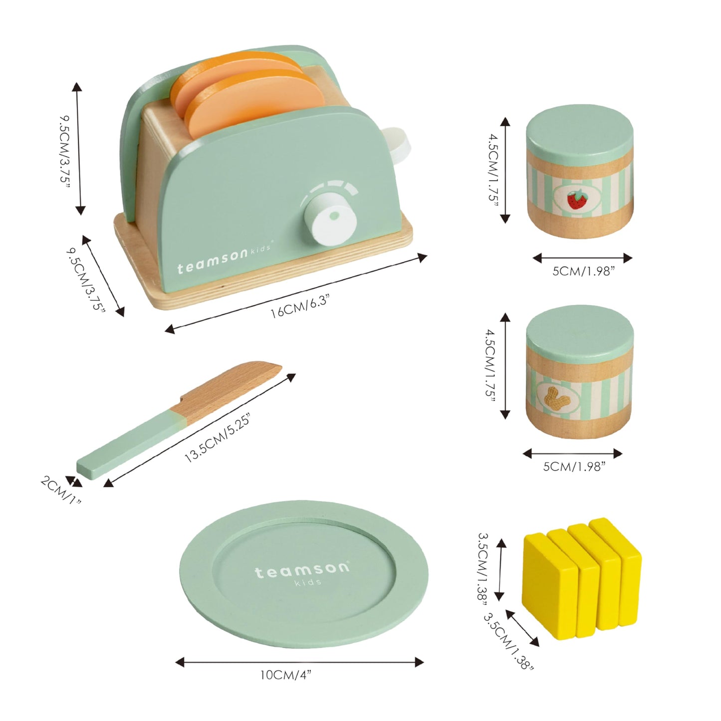 Teamson Kids Little Chef Frankfurt 11-pc. Wooden Play Kitchen Toaster Accessory Set with Pretend Food and Utensils