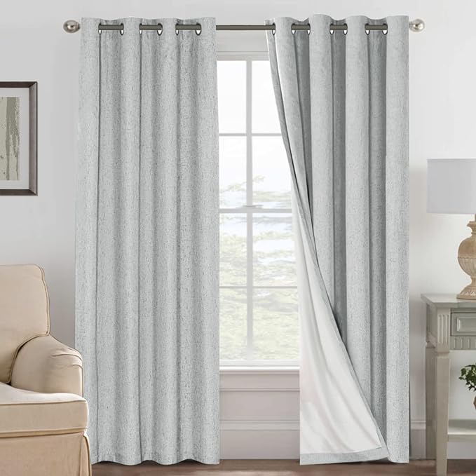 H.VERSAILTEX 100% Blackout Curtains for Bedroom, Thermal Insulated Linen Textured Curtains Heat and Full Light Blocking Drapes Living Room Curtains 2 Panel Sets, Glacier Gray, 52x84 Inch