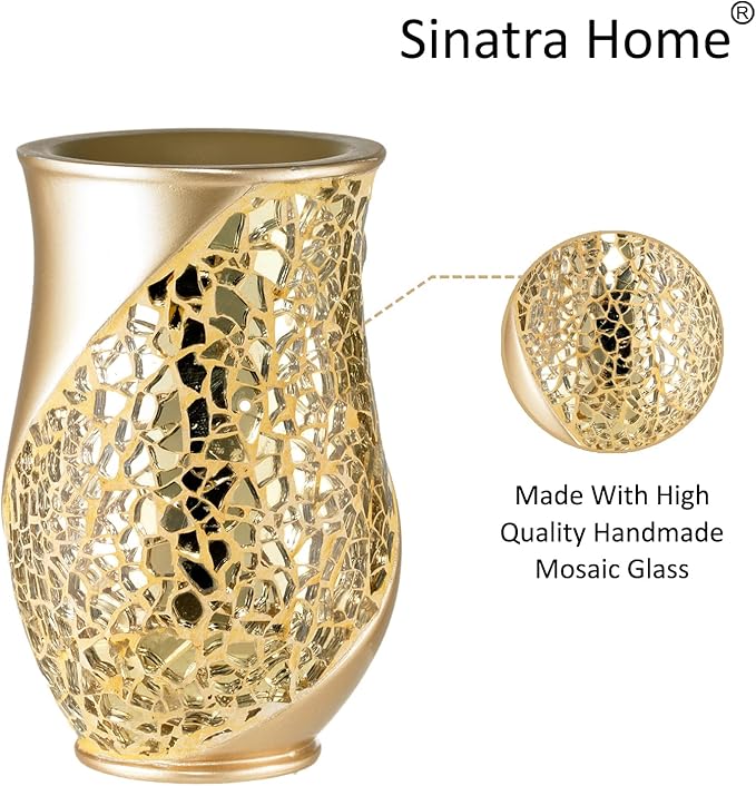 Zahari Home Sinatra Bath Tumbler Toothbrush and Toothpaste Holder Makeup Organizer, Champagne