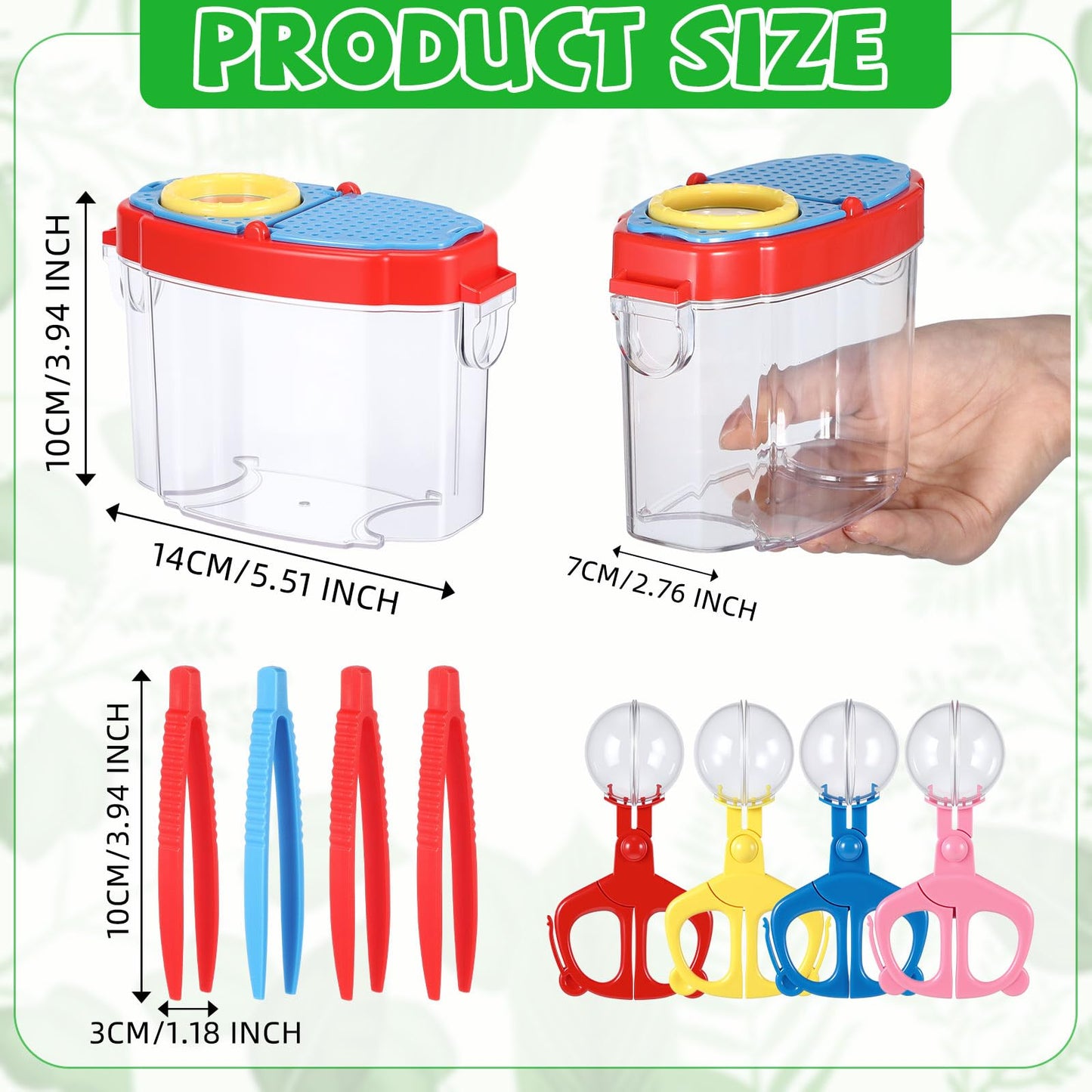 Halloscume 4 Set Bug Catcher for Kids Bug Viewer and Insects Tweezer for Students, Critter Catching Kit Magnifying Insect Cage Container Kit for Kids Outdoor Science Nature Exploration