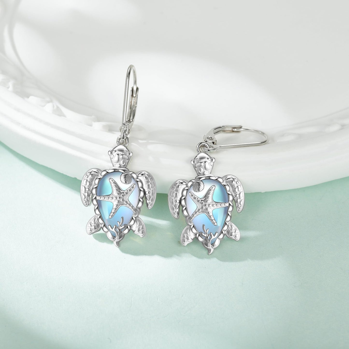 CUPENDA Sterling Silver Moonstone Sea Turtle Dangle Earrings for Women