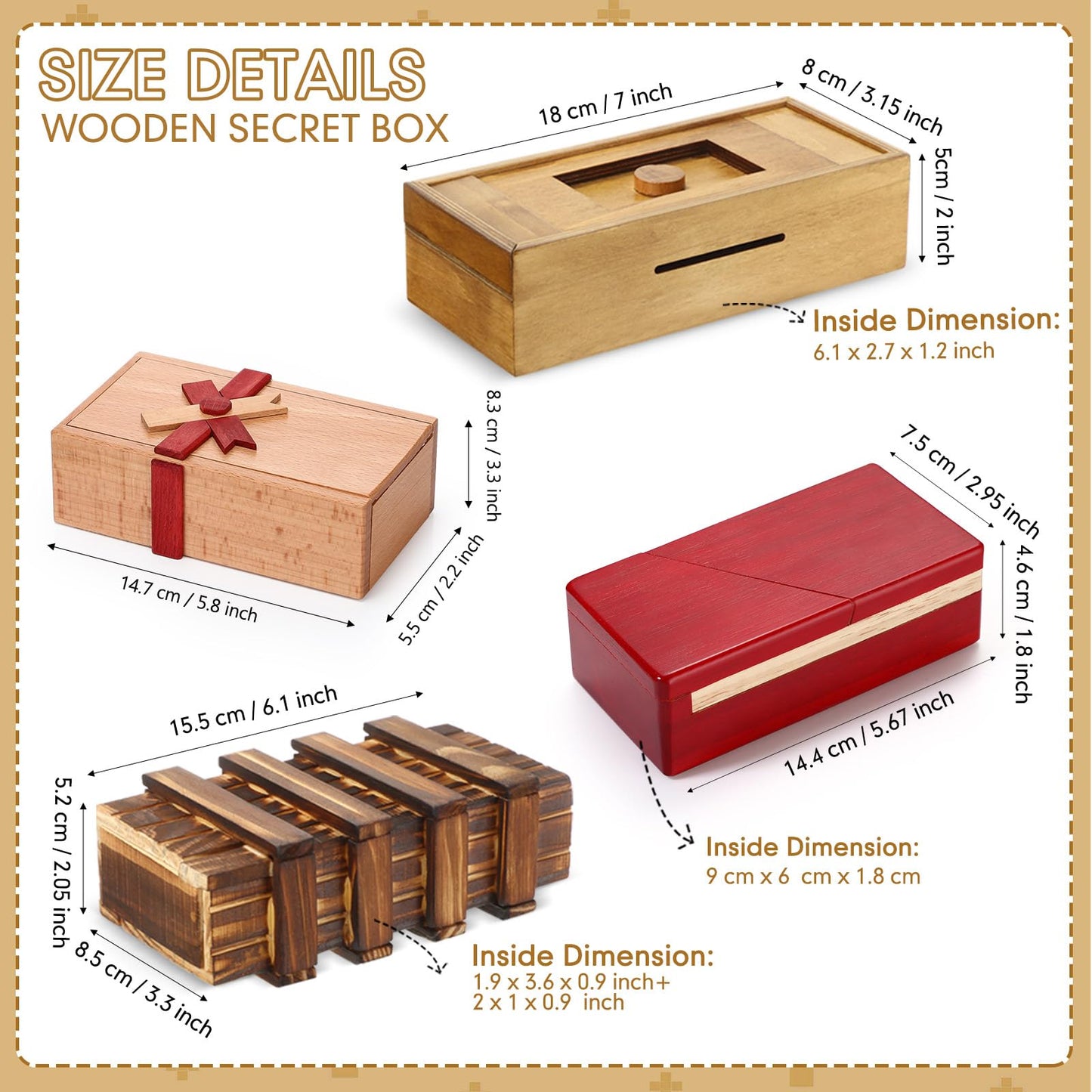 Zhanmai 4 Pieces Wooden Puzzle Boxes Gift Card Wooden Puzzle Boxes Money Case Holders Teaser Mysterious Wood Boxes for Christmas Birthday Gift, 4 Styles(Adorable Style)
