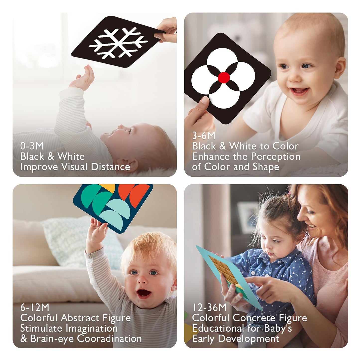 hahaland Flash Cards Baby Visual Stimulation Cards for 0-3-6-12-36 Months, 0-3 Months Infant Newborn Tummy Time Toys Gifts 6''×6'' Large for Sensory Development Black White Card Set