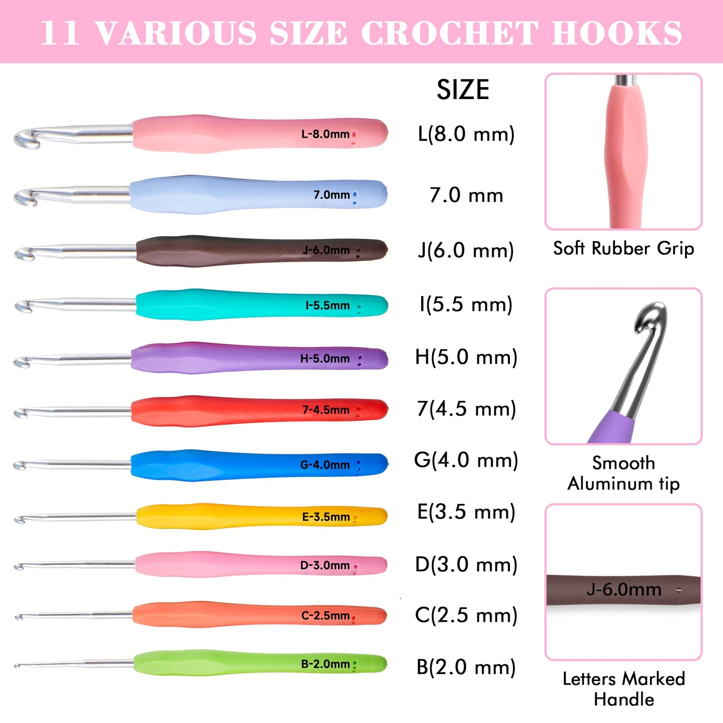 INSCRAFT 87 Pcs Crochet Hook Set, 19 Sizes 0.5mm-8mm(L), Ergonomic Soft Grip Handles Crochet Needles Kit with Case for Arthritic Hands, Crochet Starter Kit for Beginners Knitting Yarn Lovers