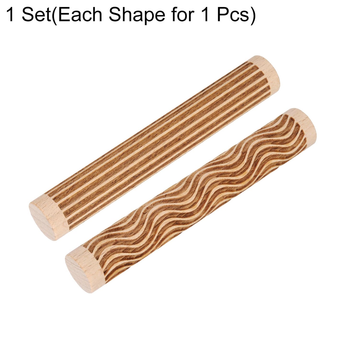 HARFINGTON 2pcs Wood Clay Roller 4" Straight Lines Curved Lines Pattern Rolling Pins Wood Rollers Pottery Tools Wood Grain Texture Rollers for Clay Baking Dough Playdough DIY