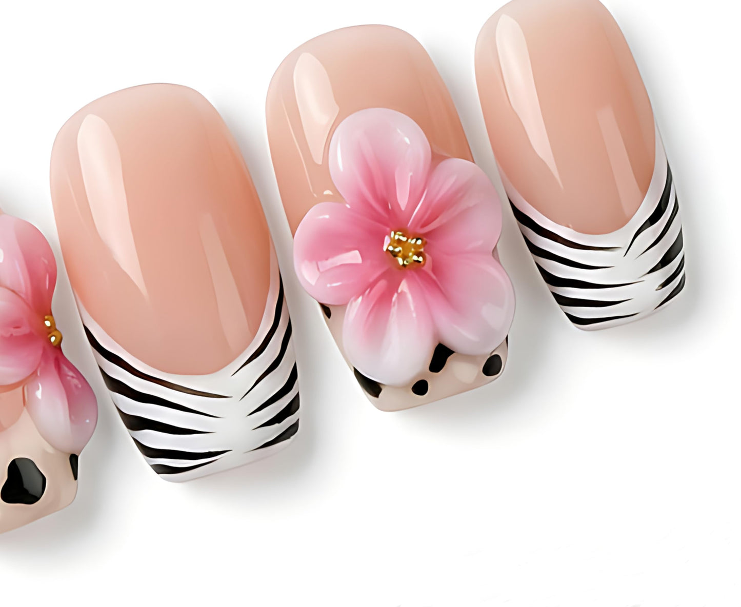 Short Square Press on Nails Handmade 3D Cute Glue on Nails for Women, Luxury Homemade Press on Nail Art Design, Fake Nails with 3D Nail Charms Size M 2
