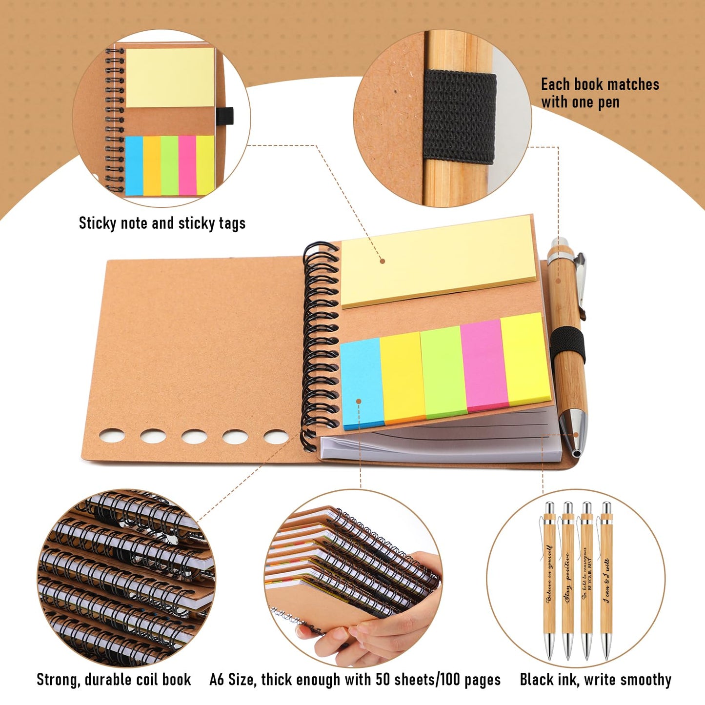 Resurhang 20 Sets Inspirational Notebook Bulk Christmas Employee Appreciation Gifts Spiral Weekly Planner Notebook with Sticky Note Bamboo Pens for Holiday Teacher Team Coworker Nurse Staff