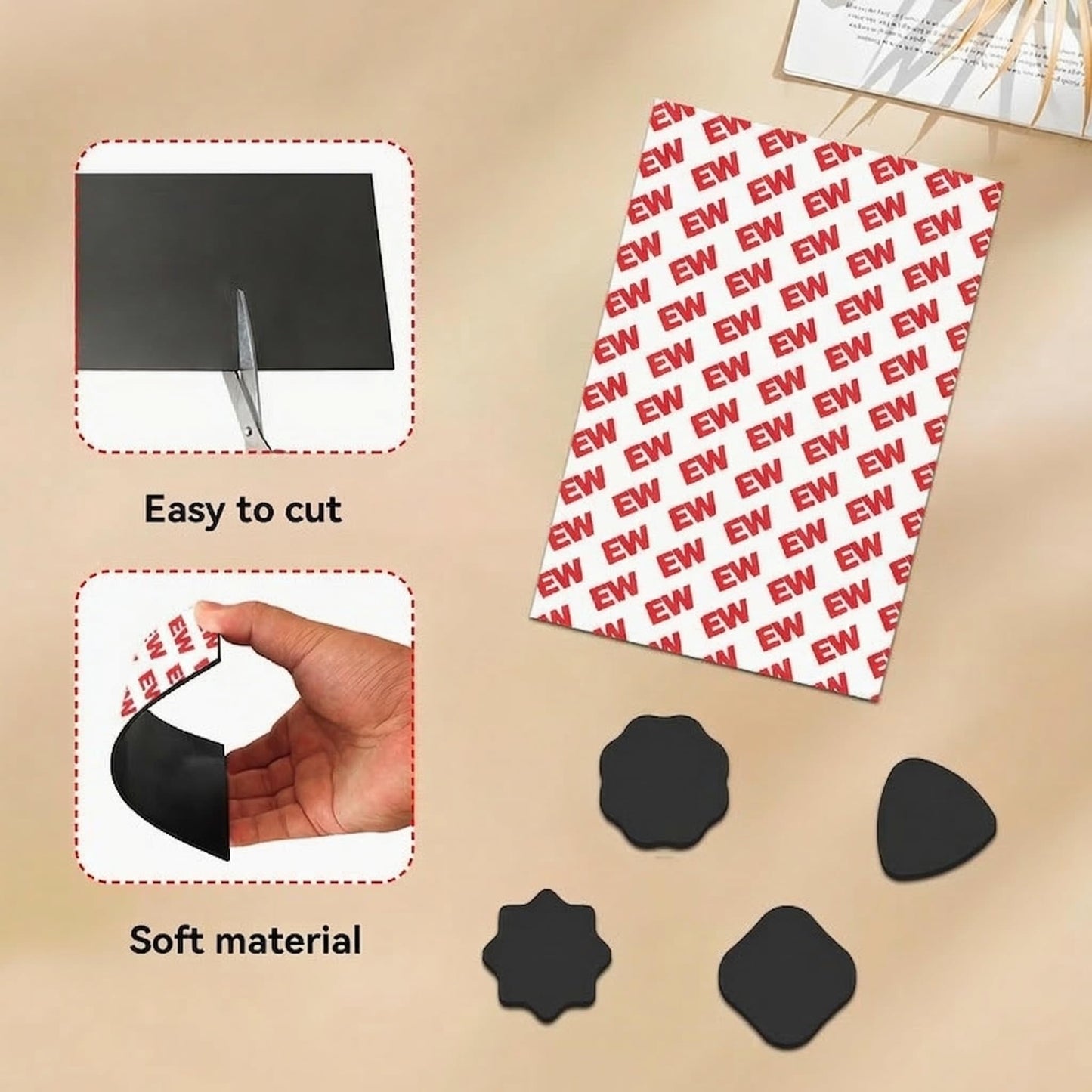 JINGZHAN Magnetic Sheets with Adhesive Backing, 80mils Thick Extra Strong Flexible Magnet Sheets with Adhesive for Storage, DIY, Crafts & Fridge, Includes 18 Metal Discs, 4x6 Inch (3-Pack)