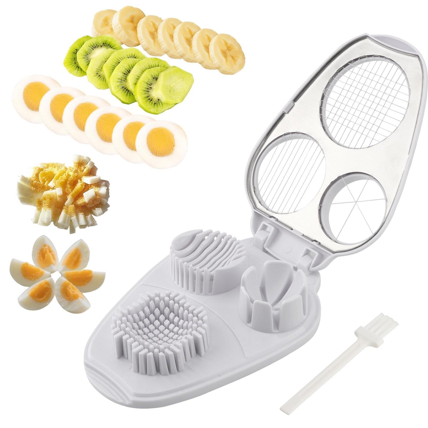 3-In-1 Egg Slicer for Hard Boiled Eggs,Stainless Steel Egg Cutter with 3 Cutting Modes,Multipurpose Kitchen Gadget Dicer for Butter Strawberry,Mushroom,Banana,Tomato,Easy to Use