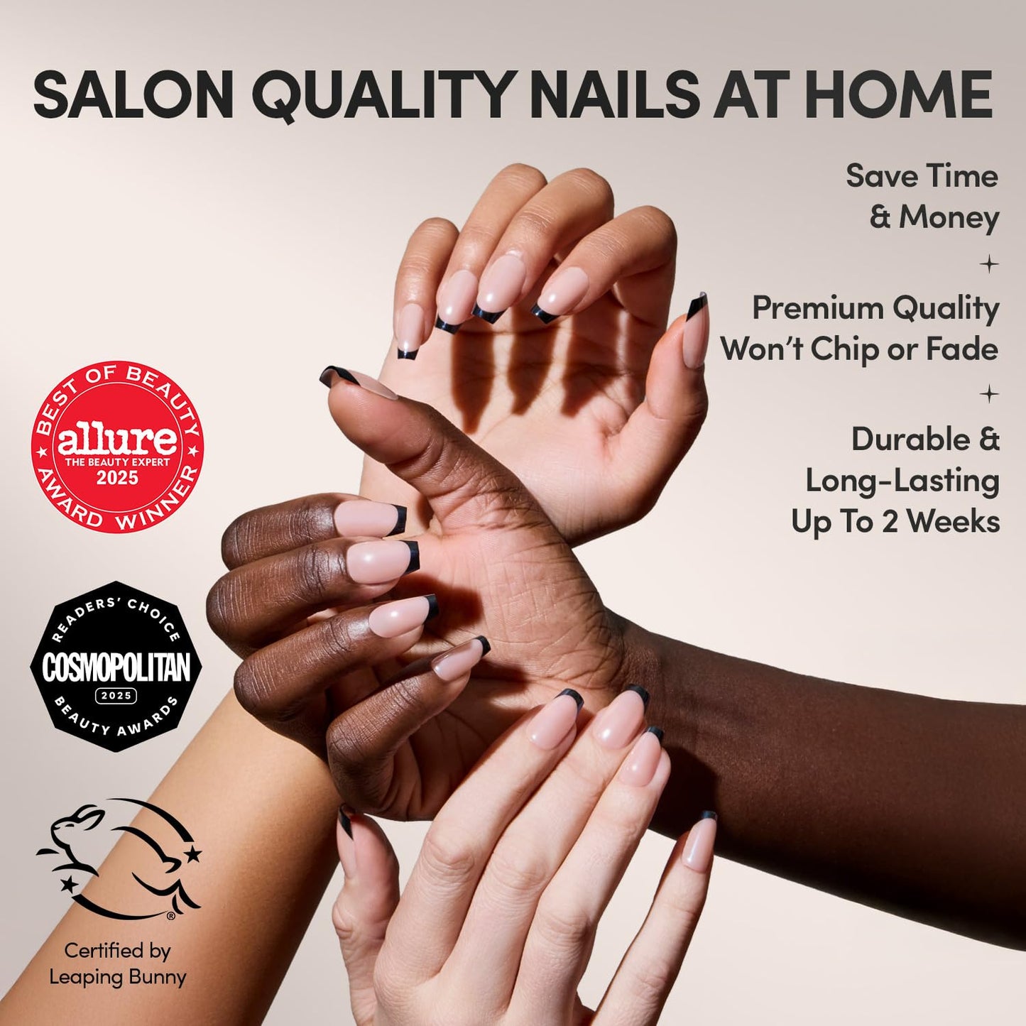 Glamnetic Press-On Nails Bundle - Burnt Miso, Squid Ink, Smoke Salt, Onyx Glaze & Balsamic Glaze | 5 Glazed Black French Tips in Super, Squoval, Short Oval, Short Round, & Medium Coffin |