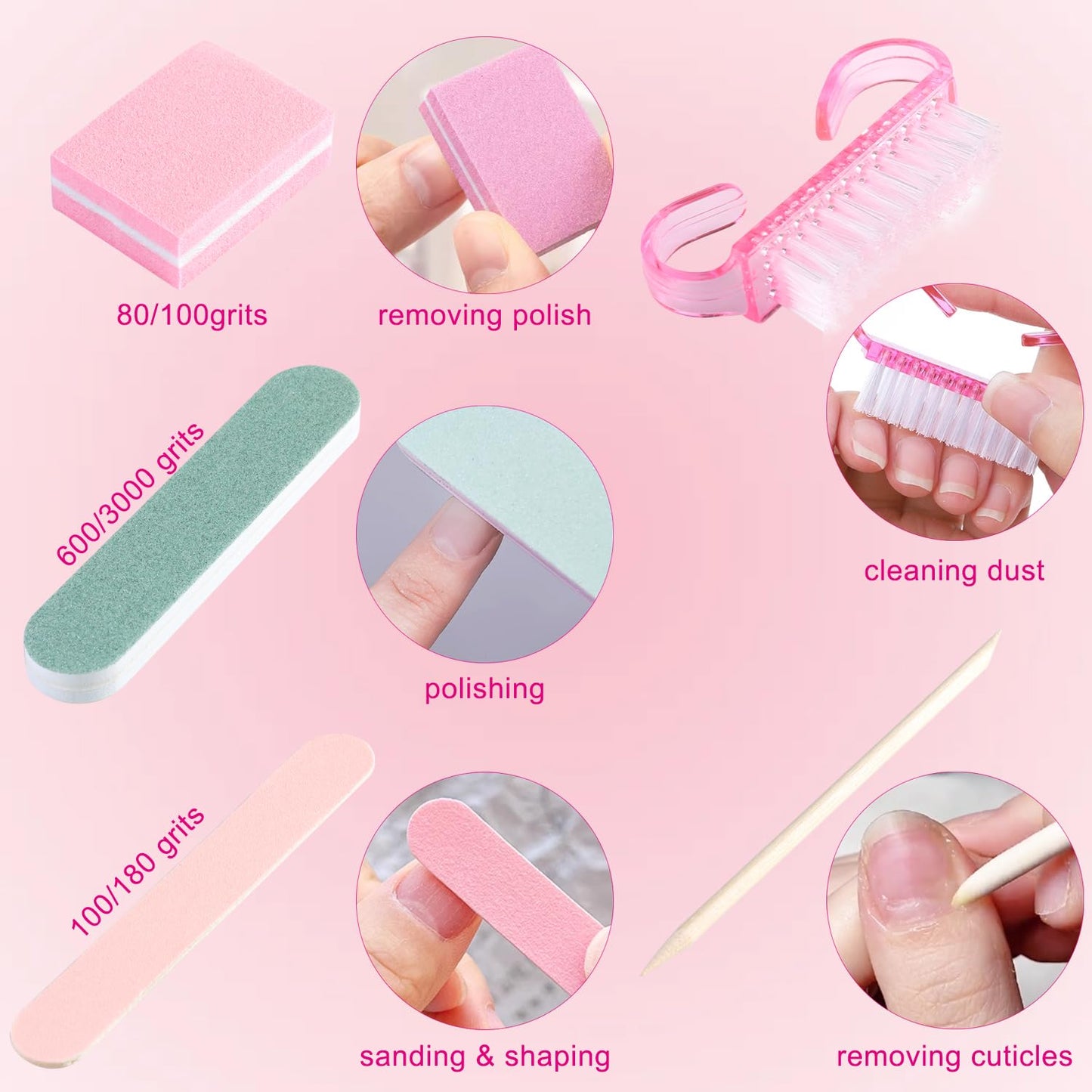 Fcozpjk Disposable Manicure Kit Basics 5PCS Nail Kit, Mini Nail Files Buffers Bulk Handle Grip Brush Orange Wood Stick Individually-Packed Pedicure Set for Fingernails Toenails Salon Supplies 10 Packs
