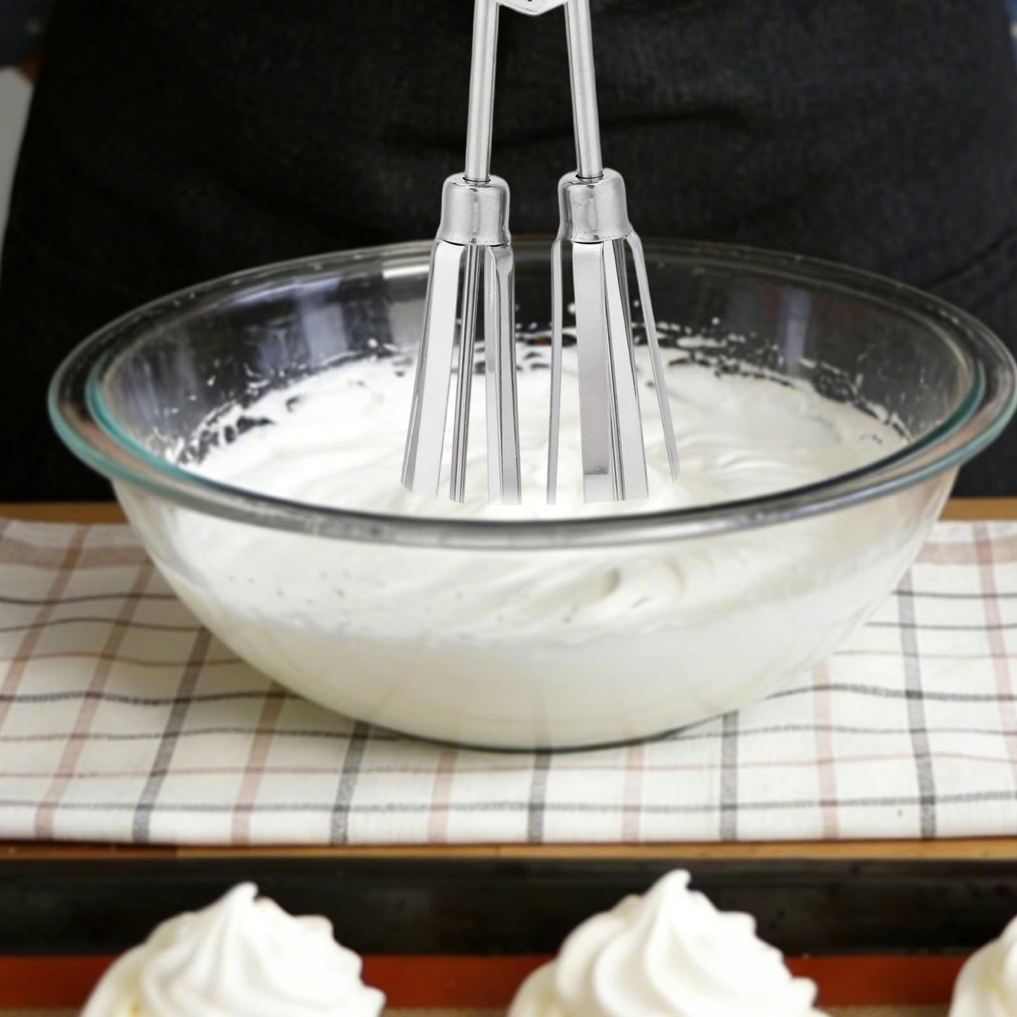 Dual Rotary Hand Egg Beater, Stainless Steel Rotary Hand Whisk Non-Electric Kitchen Whisk Tool for Baking Cooking Cream & Batter