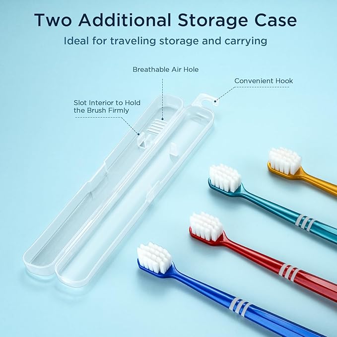 Extra Soft Toothbrush for Sensitive Teeth, with 10000 Extra Soft Micro Nano Bristles for Adult, Travel Toothbrush with 2 Individual Cases, Dark Colors Manual Toothbrushes (4 Pack)