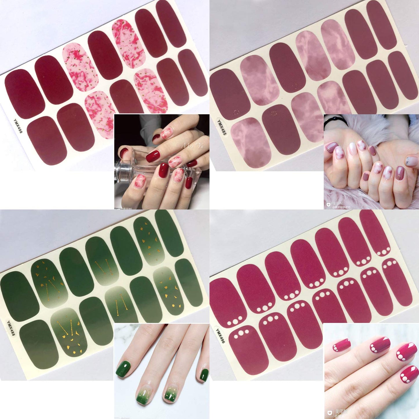 SILPECWEE 20 Sheets Red Nail Polish Strips for Women Self Adhesive Nail Polish Stickers Full Nail Wraps Gel Nail Strips Sticker Nails Manicure Design with 1pc File