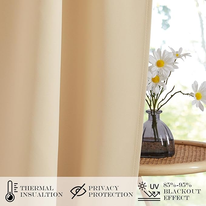 NICETOWN Blackout French Door Curtains, Privacy Door Curtains for Window, 30 X 64 Inch Room Darkening Blinds, Thermal Insulated Window Shades for Bedroom, 1 Panel, Biscotti Beige
