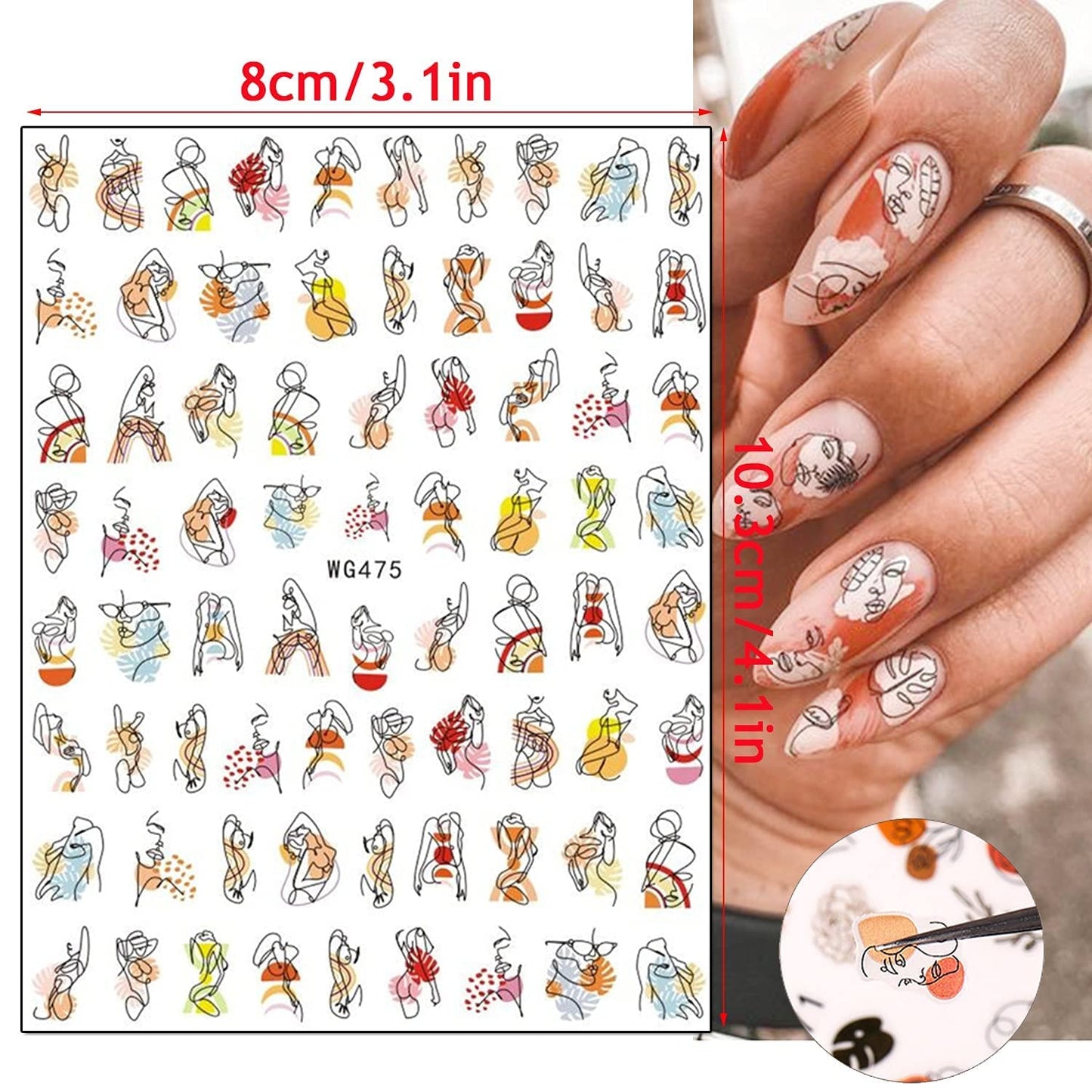 8 Sheets Heart Nail Art Stickers with 8 Sheets Abstract Nail Art Stickers