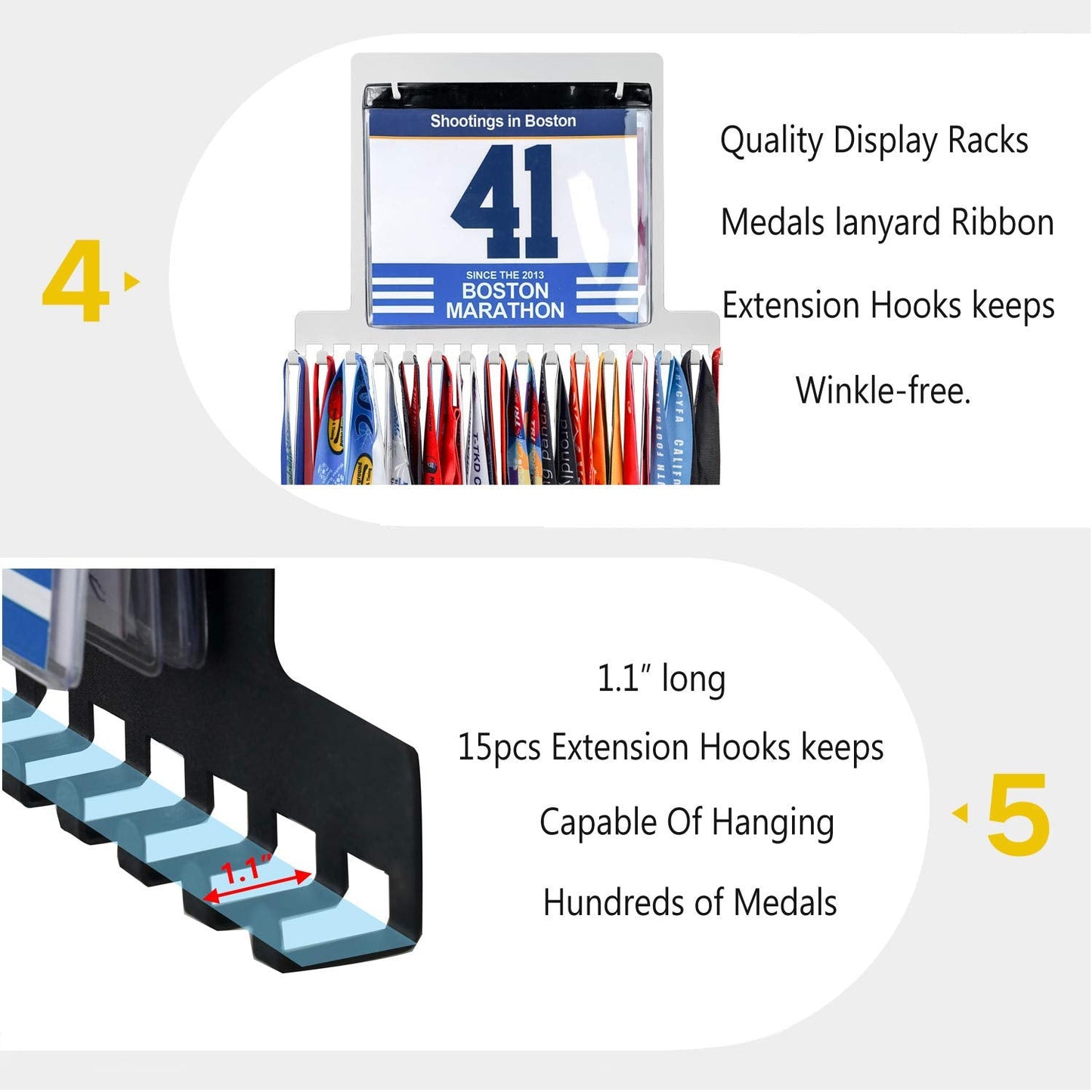 Lapetale Fashion White Race bib and Medal Display,Marathon Medal Display and Runner Medal Hanger Display,Bib Running Medal Display, Running Medal Hanger Display,Medal Holder for Wall