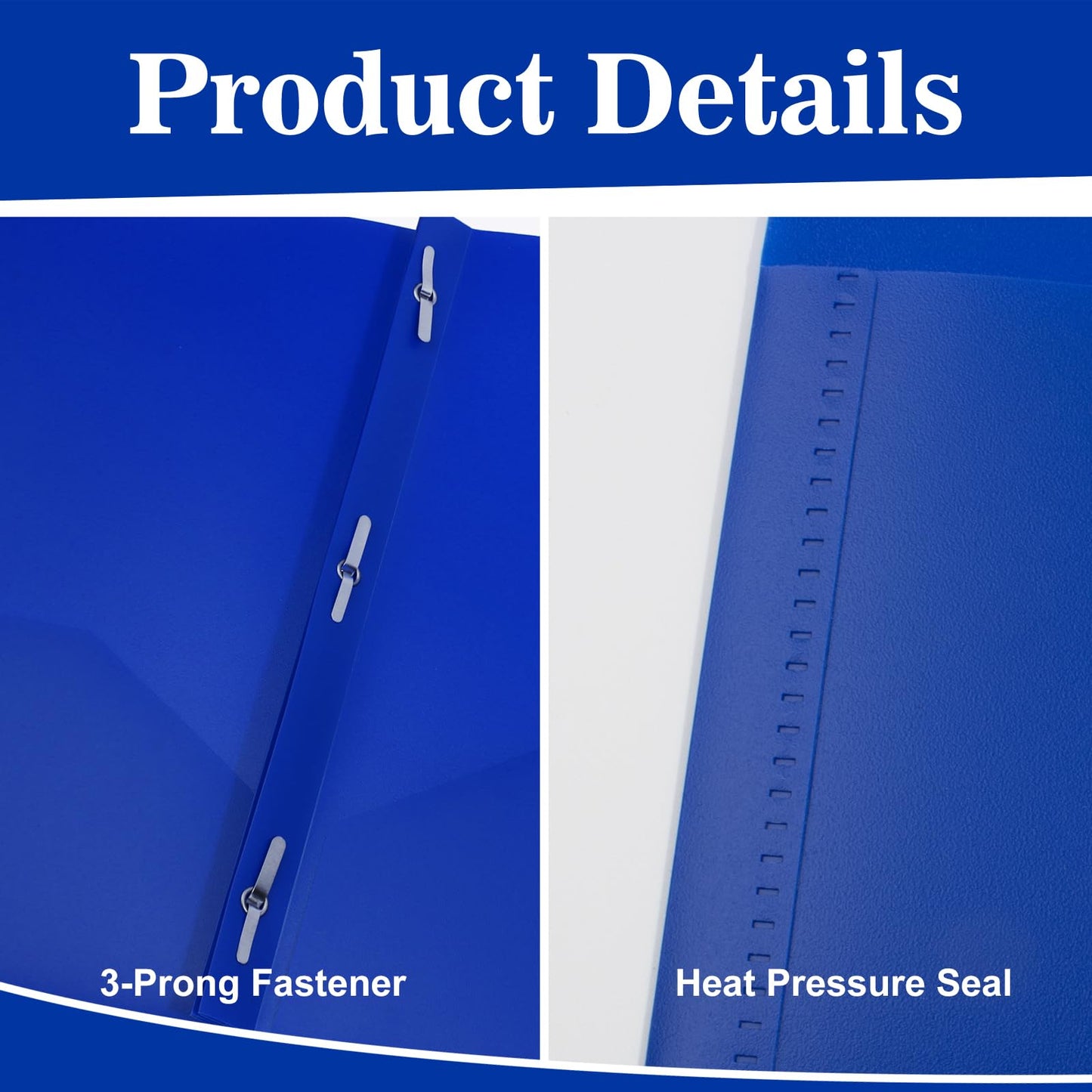 EEHZTSI 12-Pack Plastic Folders with Pockets and Prongs, 2-Pocket Poly Folders with 3 Fasteners Holds 8-1/2" x 11" Paper for School/Office/Home, Blue