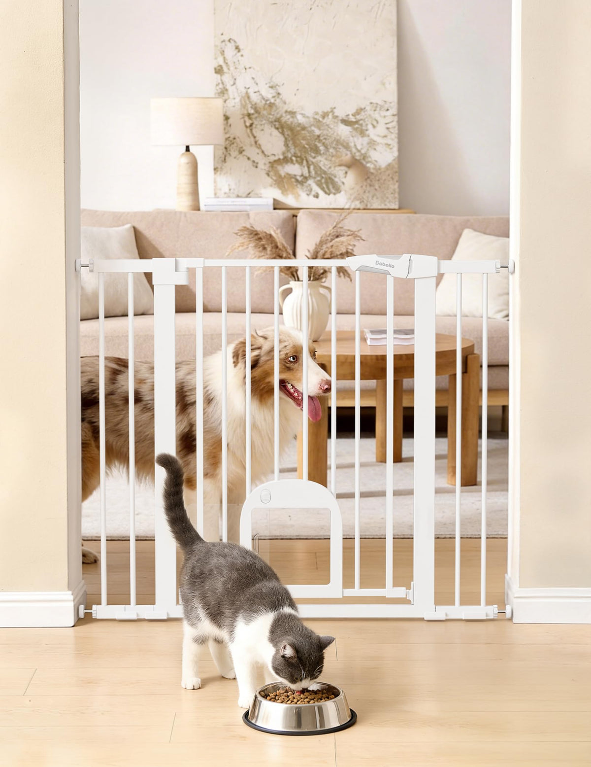 Babelio Dog Gate with Adjustable Cat Door, CatPrivilege III, 29-43", Black