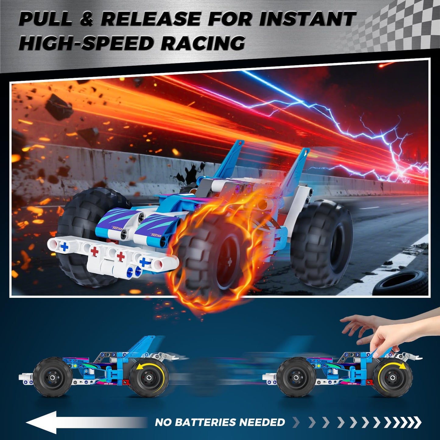 Glikid Technic 9 in 1 Pull-Back Car Building Set - Off-Road Race Vehicle Models for Boys and Girls, STEM Engineering Toy for Kids Ages 8 and Up | Ideal Gift for Birthdays