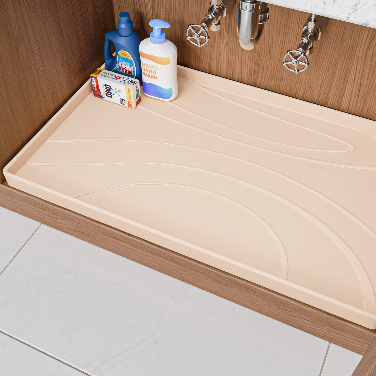 Under Sink Mat 31" x 19", Silicone Under Sink Liner for Kitchen and Bathroom, Waterproof Cabinet Protector Drip Tray, Protects Cabinets from Leaks and Spills