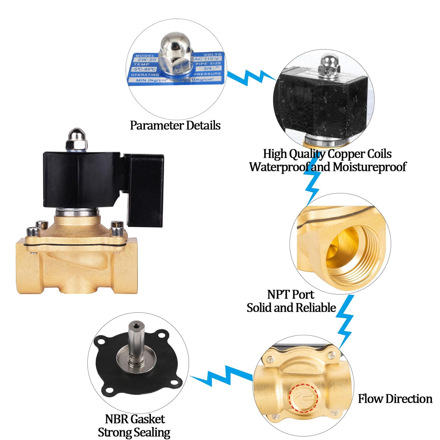 Adahill AC110V Brass Solenoid Float Valve - Automatic Water Level Control Switch for Water Tanks, Pools, Livestock Troughs and Irrigation Systems - 2A Current Rating, Normally Closed Design