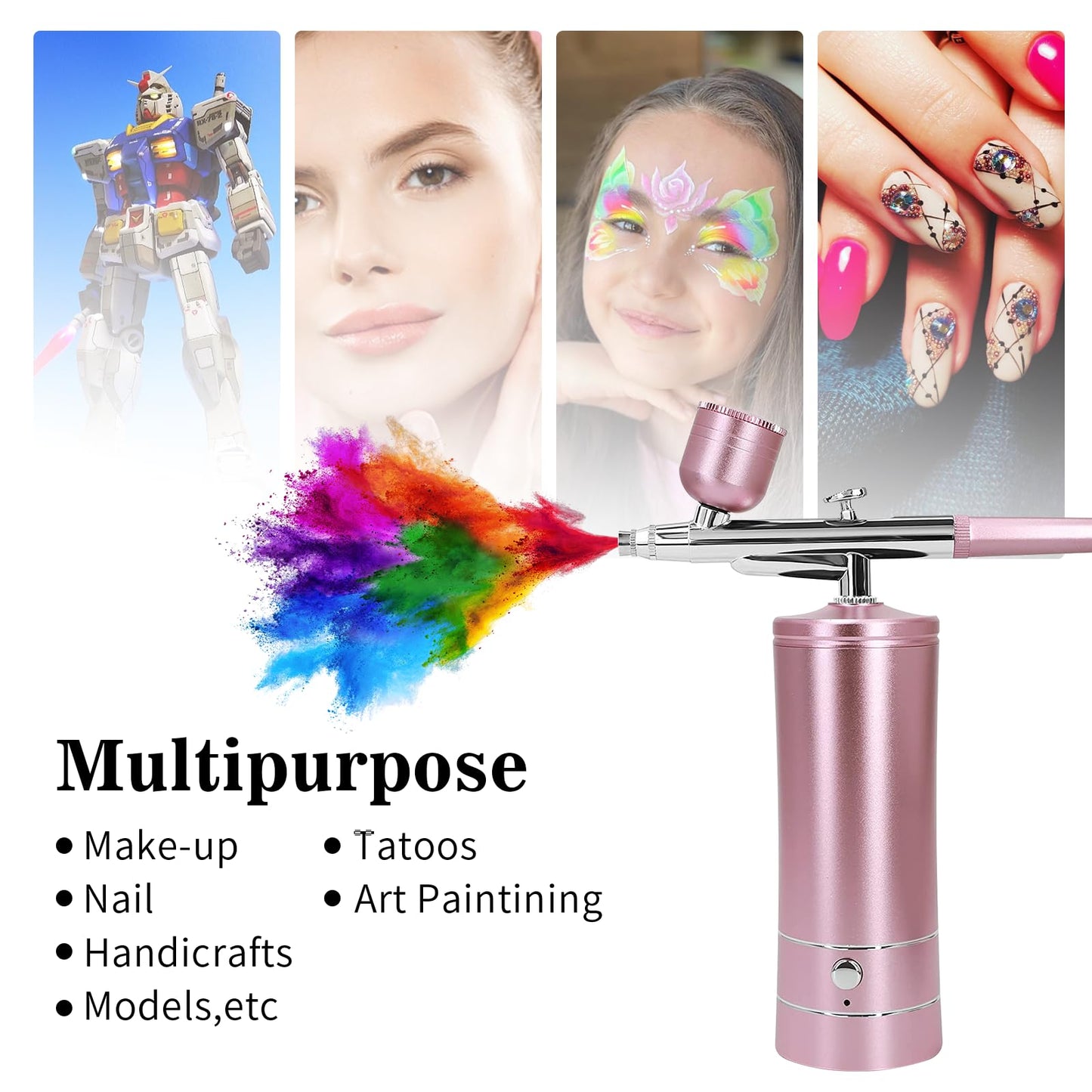 Airbrush Kit Air Brush Kit With Air Compressor Nail Charms Wireless Air Brush for Barber, Nail Art, Makeup, Model Painting (Pink - with extension tube)
