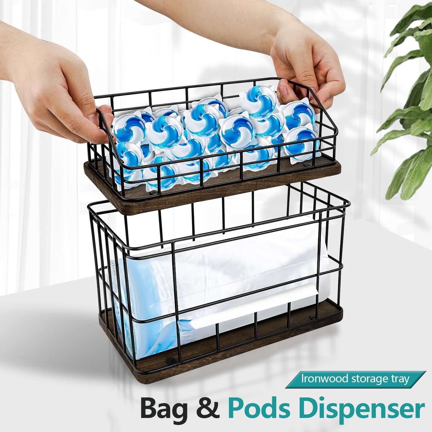 Tanggiteck 2-in-1 Trash Bag Holder & Dishwasher Pods Organizer, Extra Large Trash Bags Dispenser, Kitchen Organizer and Under Sink Storage Box