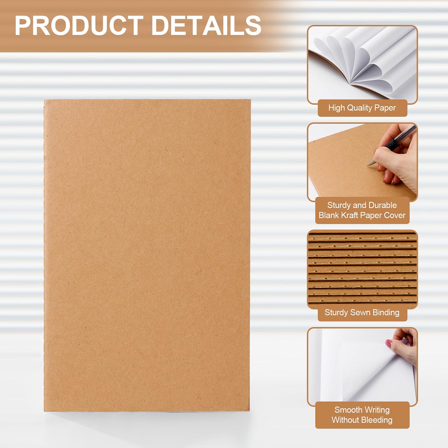 YGPHO 30PCS A5 Blank Kraft Notebooks Bulk, 8.3x5.5inch Unlined Paper Composition Notebook, 60 Pages Travel Journal Notebook Set for Work, School, Student,Kids and Writing