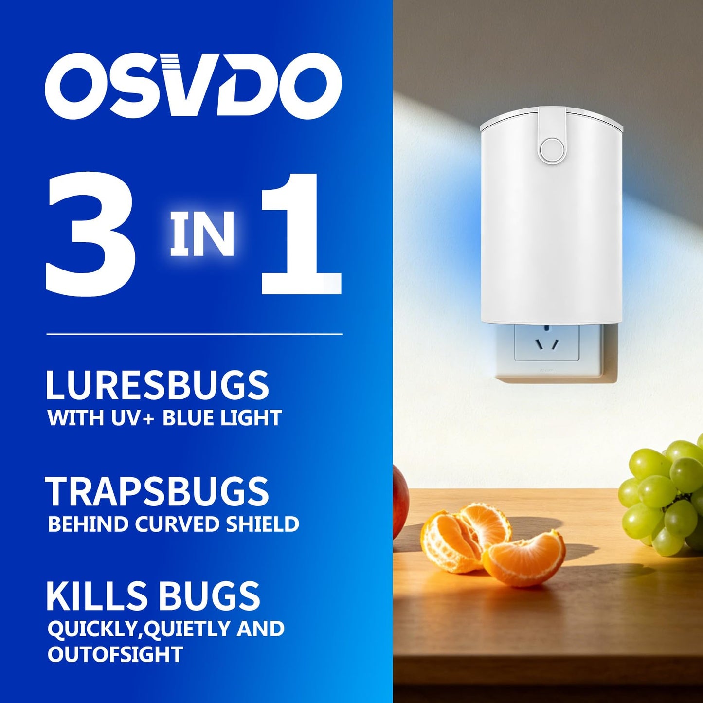 OSVDO 2-Pack Indoor Flying Insect Traps with 8 Refills, UV Light Bug Catcher for Flies, Gnats, Moths, 30-Day Sticky Pads, Silent Fly Catcher for Home