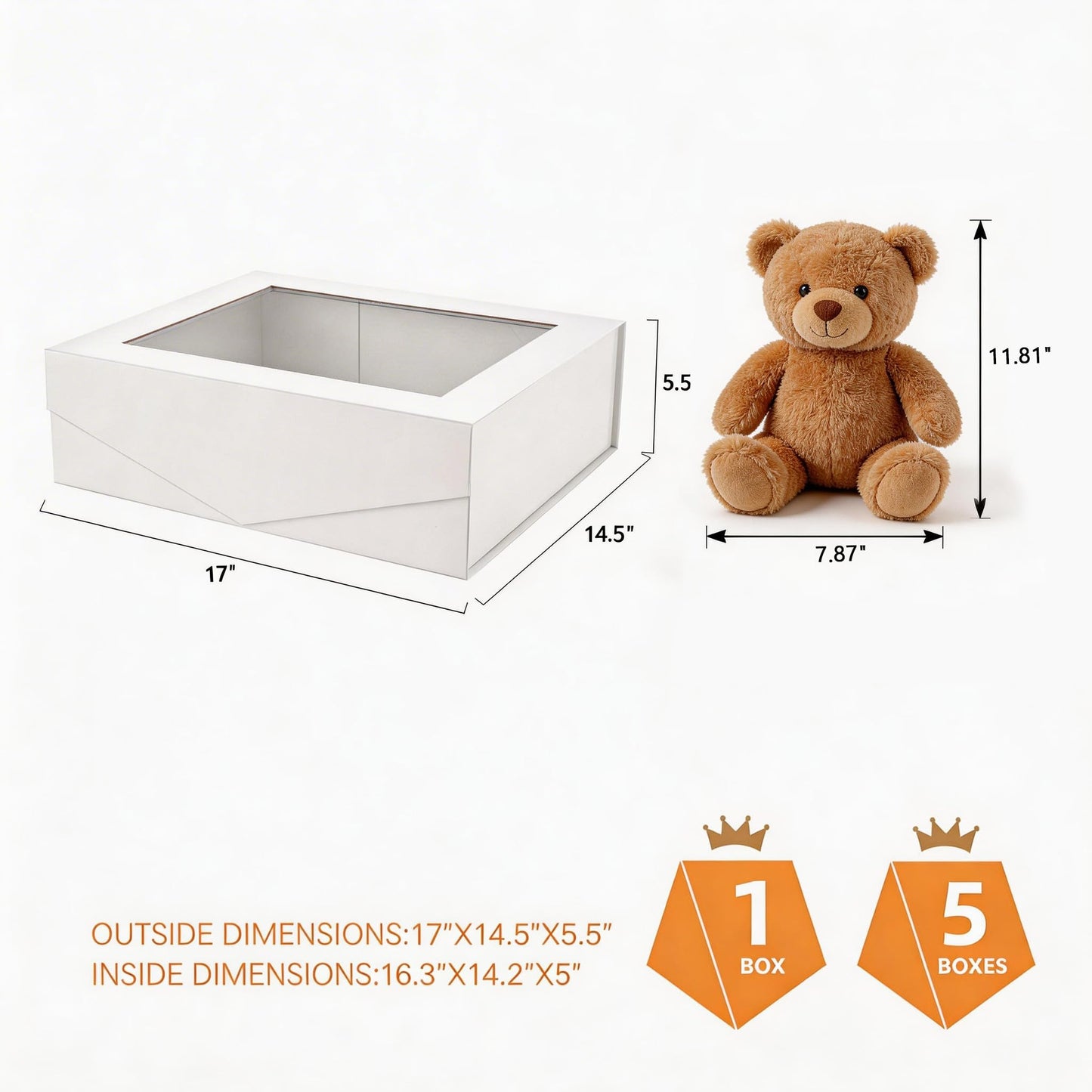 PACKQUEEN Extra Large White Gift Box with Window, 16.3x14.2x5 Inches Clear Gift Box for Present Contains Ribbon, Card, Bridesmaid Proposal Box with Lid (Glossy White)