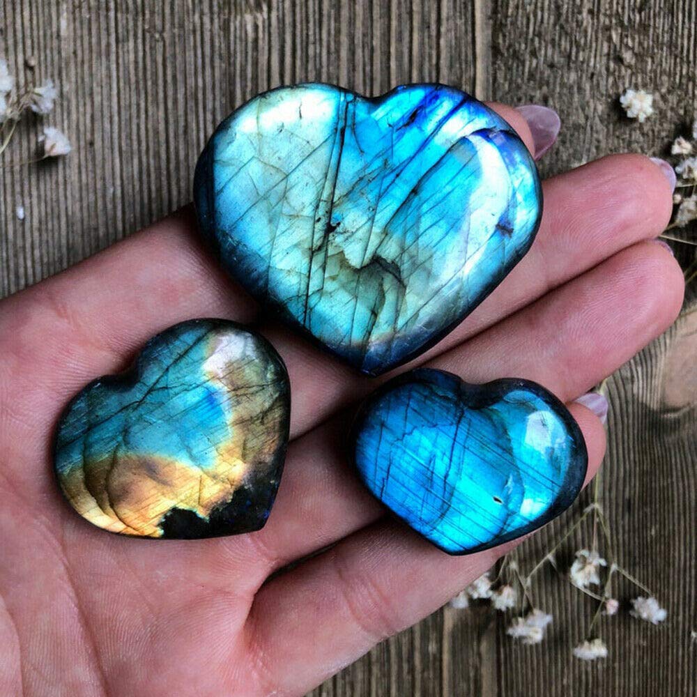 Wixine 1Pcs 40-45mm Crystal Heart Moonstone Polished Labradorite Stone Healing Energy Reiki