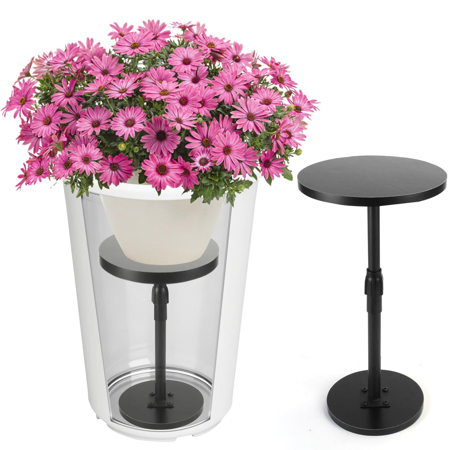 Flantor 2 Pack Adjustable Plant Risers for Inside Pots - Liftable Base Insert for Tall & Large Flower Pots & Plant Containers, 12-21" Adjustment Indoor Outdoor Use for Deep Pot (6" 8" 10" Base or Top)