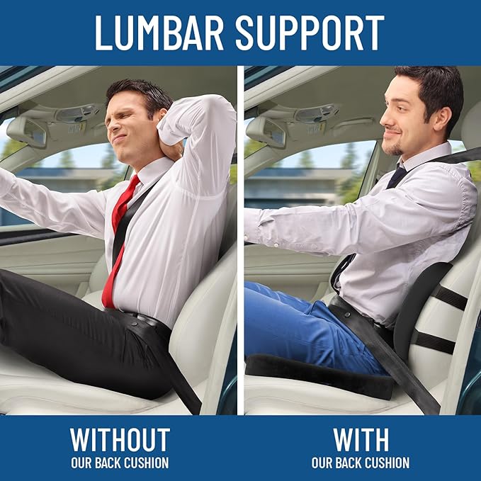 Everlasting Comfort Gel Infused Lumbar Support Pillow with Seat Bundle for Car - Car Seat Cushions for Driving, Work- Designed for Comfort