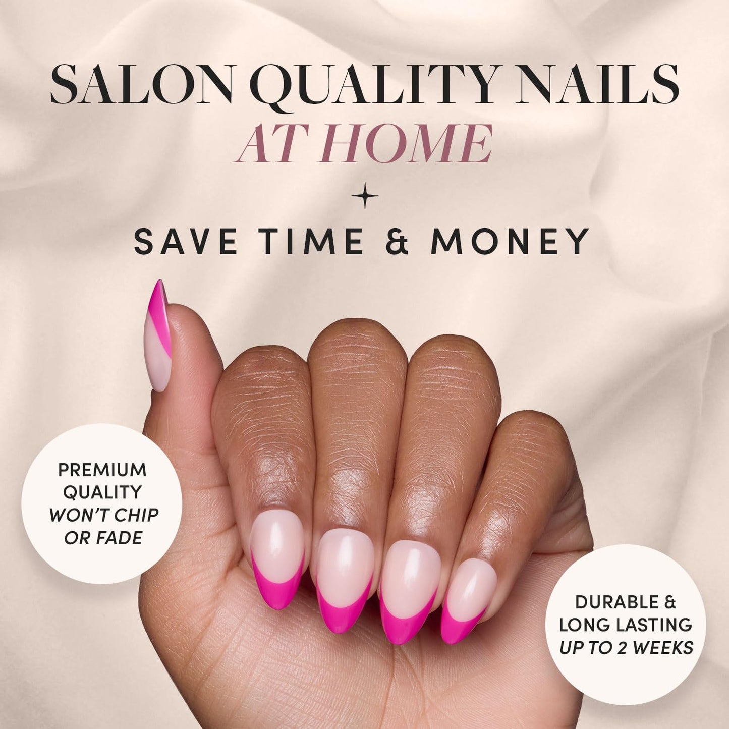 Glamnetic Press-On Nails - Raspberry Sorbet | Semi-Transparent Magenta Pink French Tip Short Almond False Nails | 15 Sizes - 30 Nail Kit with Glue and Remover