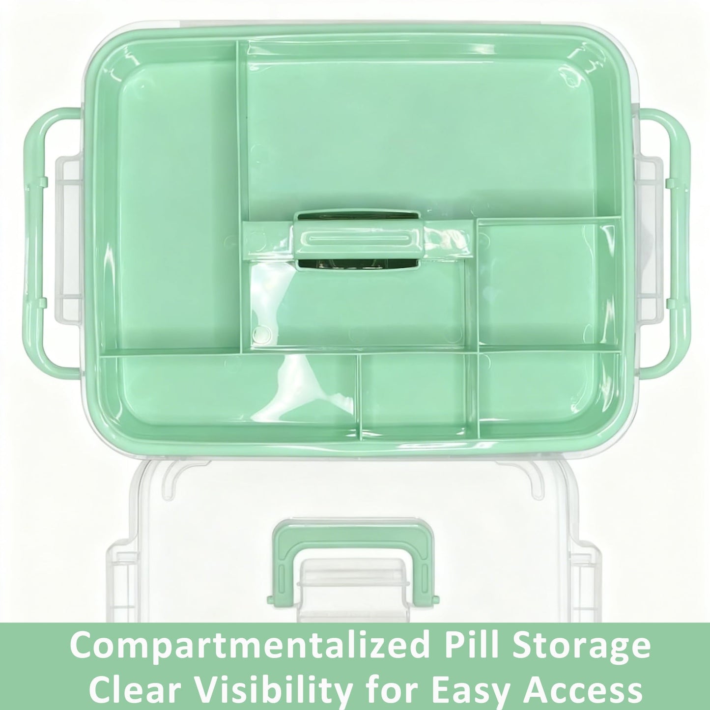 UFI Clear Medicine Storage Box with Lids, 2 Pack Portable First Aid Organizer with Handle, Stackable Storage Containers for Family Medical Supplies, Bathroom, Bedroom, Office(GREEN)