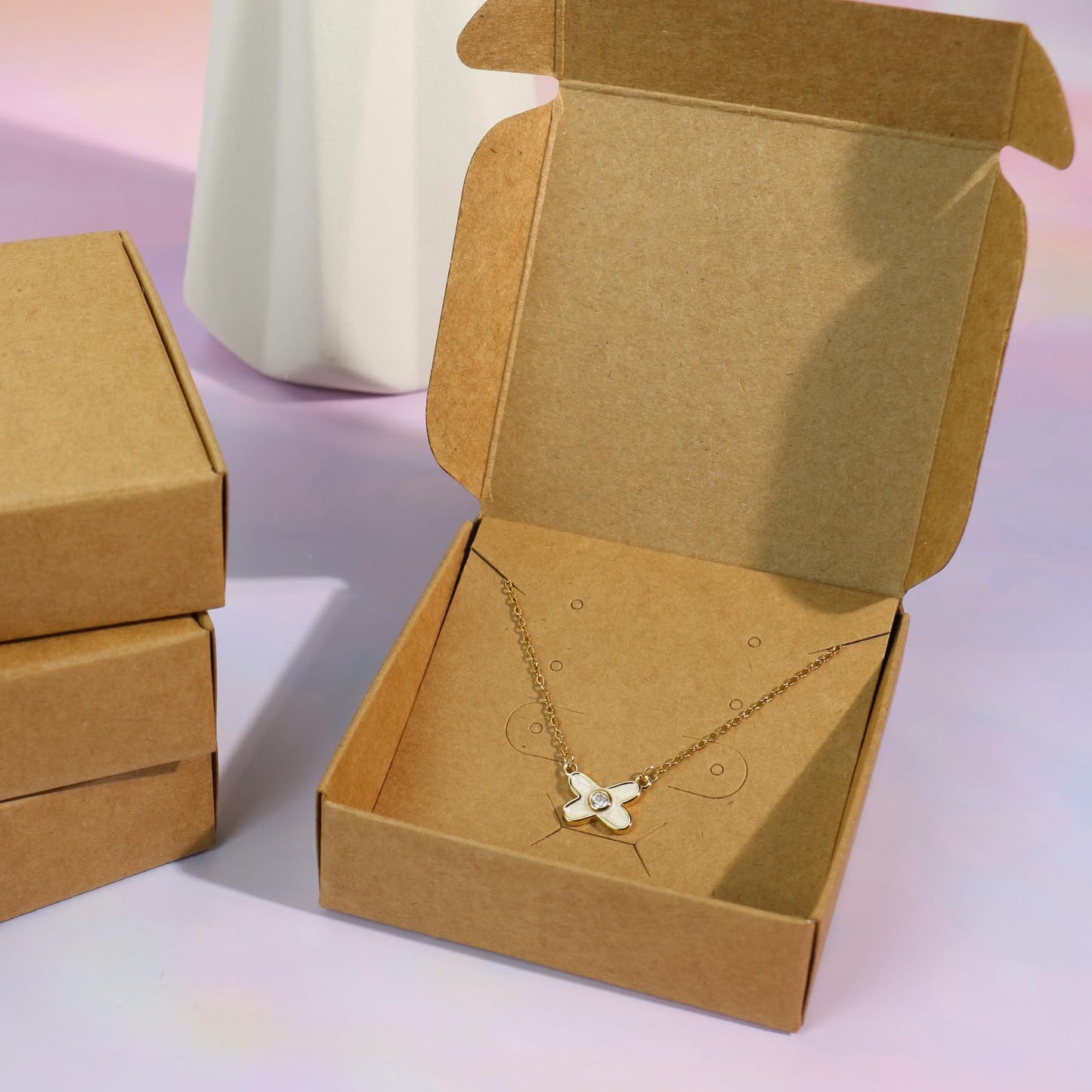 50 Pack Bulk Jewelry Gift Boxes, KMEOSCH 3.5x3.5x2 Inch Kraft Paper Gift Wrapping Boxes Small Multi-purpose Recycled Cardboard Foldable Gift Packaging for Earrings, Necklaces, Rings, Selling(Easy Self-Assembly)