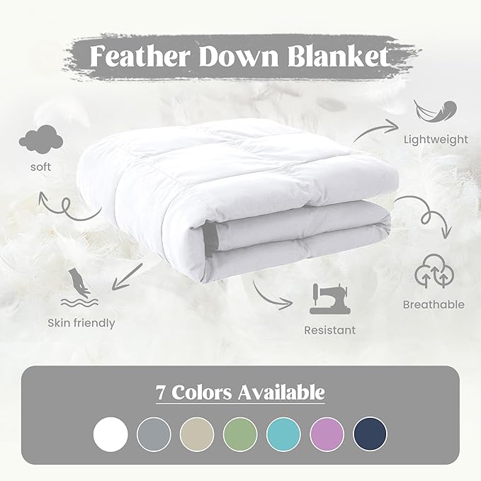 puredown® King Size Blanket for Bed, Ultra Soft Lightweight Down & Feather Fill, All Season Blanket, Machine Washable, 88"X108", Pure White