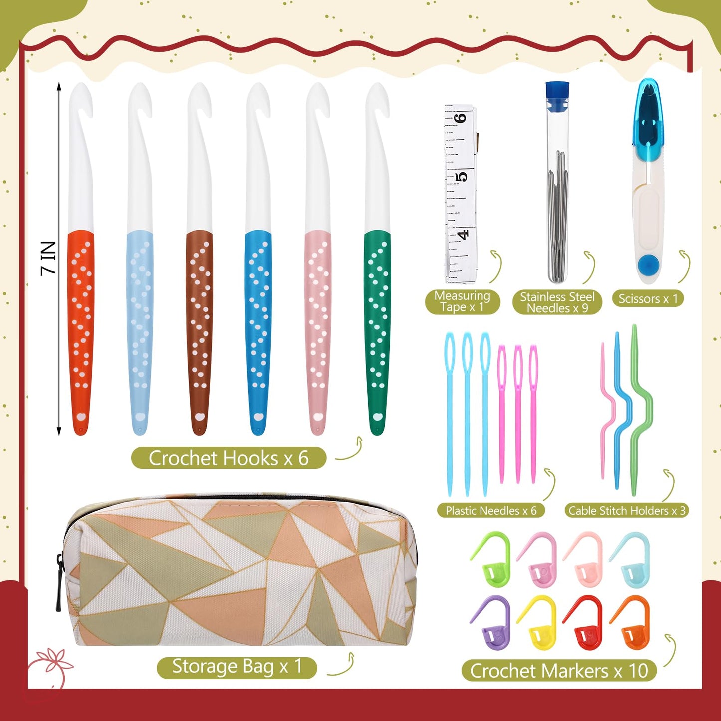 Rivvlive 30 Pcs Large Crochet Hooks Set 6 Sizes 6mm-12mm Colorful Crochet Hooks with Ergonomic Handles, Case and Knitting Needles Kit Supplies for Beginners Crafters DIY Handmade Crocheting Lover Gift