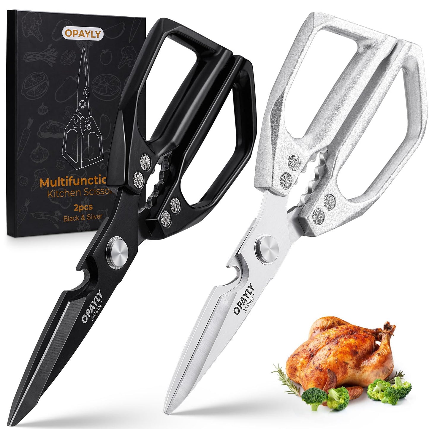 Kitchen Shears 2-Pack Heavy Duty All Purpose Stainless Steel Kitchen Shear Meat Scissors Japanese Cooking Scissor for Food, Sharp Dishwasher Safe Christmas for Men Women With Gifts Box