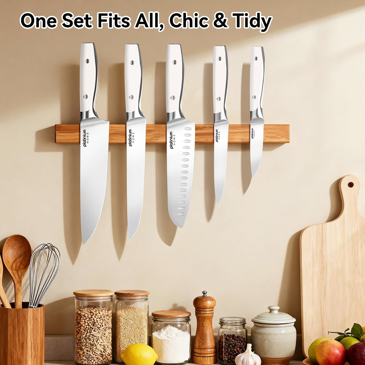 Kitchen Knife Set of 5,Professional Chef knife High Carbon Stainless Steel White Chefs Knives for Home Cooking, Includes Chef, Santoku, Boning, Utility, Peeling Knives with Gift Box