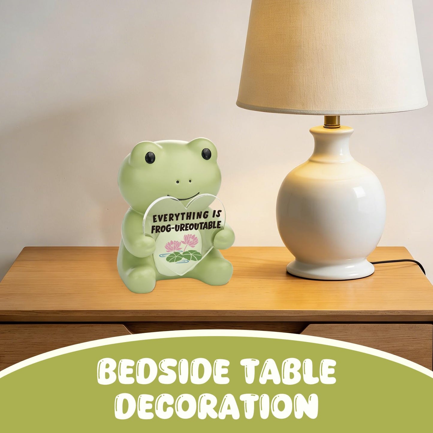 SOSREBEDR Cute Frog Heart Plaque - Everything is Frog-ureoutable Motivational Desk Decor, Funny Frog Pun Encouragement Gift, Unforgettable Positive Vibes Resin Figurine SDCU4